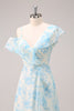 Load image into Gallery viewer, Stylish A-Line White Blue Flower Bridesmaid Dress with Slit