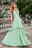 Load image into Gallery viewer, Green A Line Off The Shoulder Corset Long Bridesmaid Dress With Ruffles