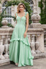 Load image into Gallery viewer, Green A Line Off The Shoulder Corset Long Bridesmaid Dress With Ruffles