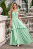 Load image into Gallery viewer, Green A Line Off The Shoulder Corset Long Bridesmaid Dress With Ruffles