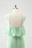 Load image into Gallery viewer, Green Tiered Chiffon Mermaid Halter Tiered Bridesmaid Dress