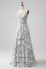 Load image into Gallery viewer, White Brown Flower Spaghetti Straps A Line Bridesmaid Dress With Ruffles