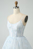 Load image into Gallery viewer, Light Blue A Line Tiered Corset Ruffled Bridesmaid Dress With Slit