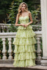 Load image into Gallery viewer, Green Flower A Line Spaghetti Straps Long Prom Dress With Ruffles