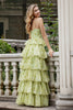 Load image into Gallery viewer, Green Flower A Line Spaghetti Straps Long Prom Dress With Ruffles