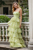 Load image into Gallery viewer, Green Flower A Line Spaghetti Straps Tiered Long Prom Dress With Ruffles