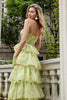 Load image into Gallery viewer, Green Flower A Line Spaghetti Straps Tiered Long Prom Dress With Ruffles