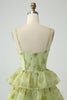 Load image into Gallery viewer, Green Flower A Line Spaghetti Straps Long Prom Dress With Ruffles