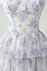 Load image into Gallery viewer, White Blue Flower A Line Spaghetti Straps Tiered Bridesmaid Dress With Ruffles