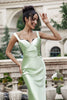 Load image into Gallery viewer, Green Mermaid Square Neck Long Satin Bridesmaid Dress with Eyelash Lace