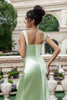 Load image into Gallery viewer, Green Mermaid Square Neck Long Satin Bridesmaid Dress with Eyelash Lace