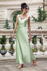 Load image into Gallery viewer, Green Mermaid Square Neck Long Satin Bridesmaid Dress with Eyelash Lace