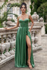 Load image into Gallery viewer, Eucalyptus A Line Spaghetti Straps Corset Pleated Satin Long Bridesmaid Dress