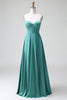 Load image into Gallery viewer, Eucalyptus A Line Spaghetti Straps Corset Pleated Satin Bridesmaid Dress