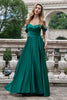 Load image into Gallery viewer, Dark Green A Line Off the Shouder Satin Long Bridesmaid Dress