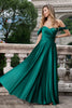 Load image into Gallery viewer, Dark Green A Line Off the Shouder Satin Long Bridesmaid Dress