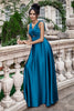 Load image into Gallery viewer, Ink Blue A Line V Neck Keyhole Pleated Long Bridesmaid Dress