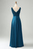 Load image into Gallery viewer, Ink Blue A Line V Neck Keyhole Long Bridesmaid Dress