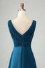 Load image into Gallery viewer, Ink Blue A Line V Neck Keyhole Long Bridesmaid Dress