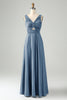 Load image into Gallery viewer, Ink Blue A Line V Neck Keyhole Long Bridesmaid Dress