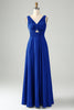 Load image into Gallery viewer, Ink Blue A Line V Neck Keyhole Long Bridesmaid Dress