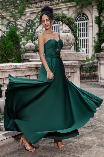 Dark Green A Line Sweetheart Keyhole Long Bridesmaid Dress