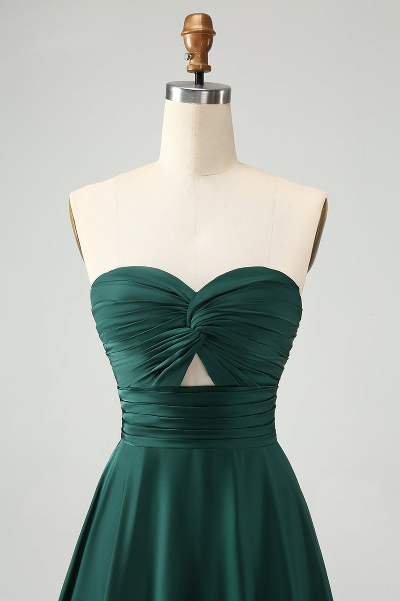 Load image into Gallery viewer, Dark Green A Line Sweetheart Keyhole Long Bridesmaid Dress