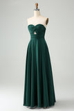 Dark Green A Line Sweetheart Keyhole Long Bridesmaid Dress