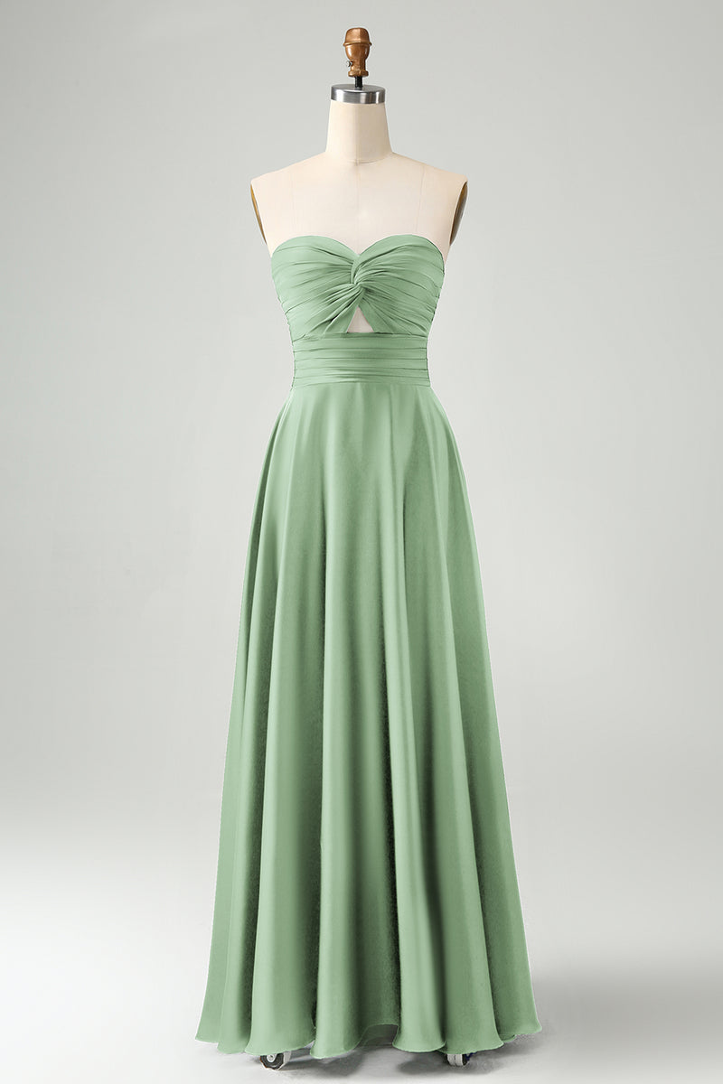 Load image into Gallery viewer, Dark Green A Line Sweetheart Keyhole Long Bridesmaid Dress