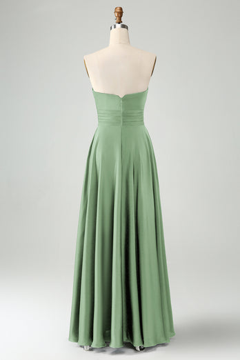 Dark Green A Line Sweetheart Keyhole Long Bridesmaid Dress