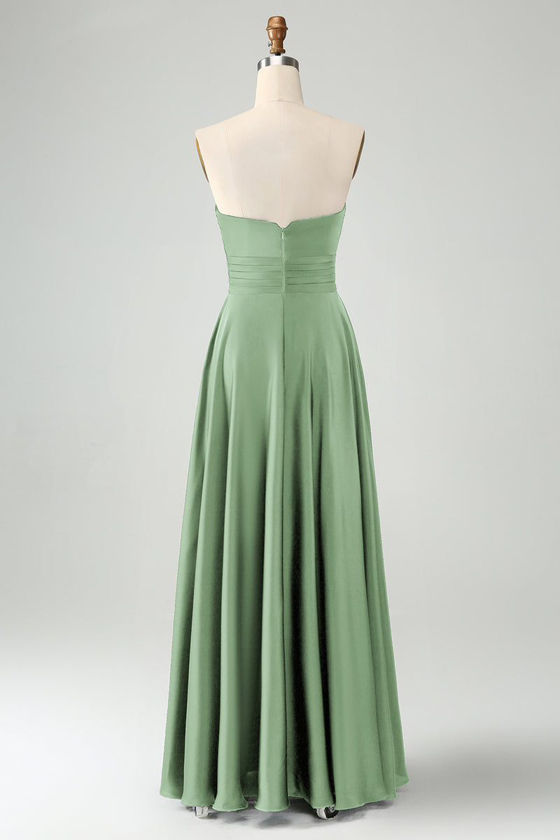 Load image into Gallery viewer, Dark Green A Line Sweetheart Keyhole Long Bridesmaid Dress