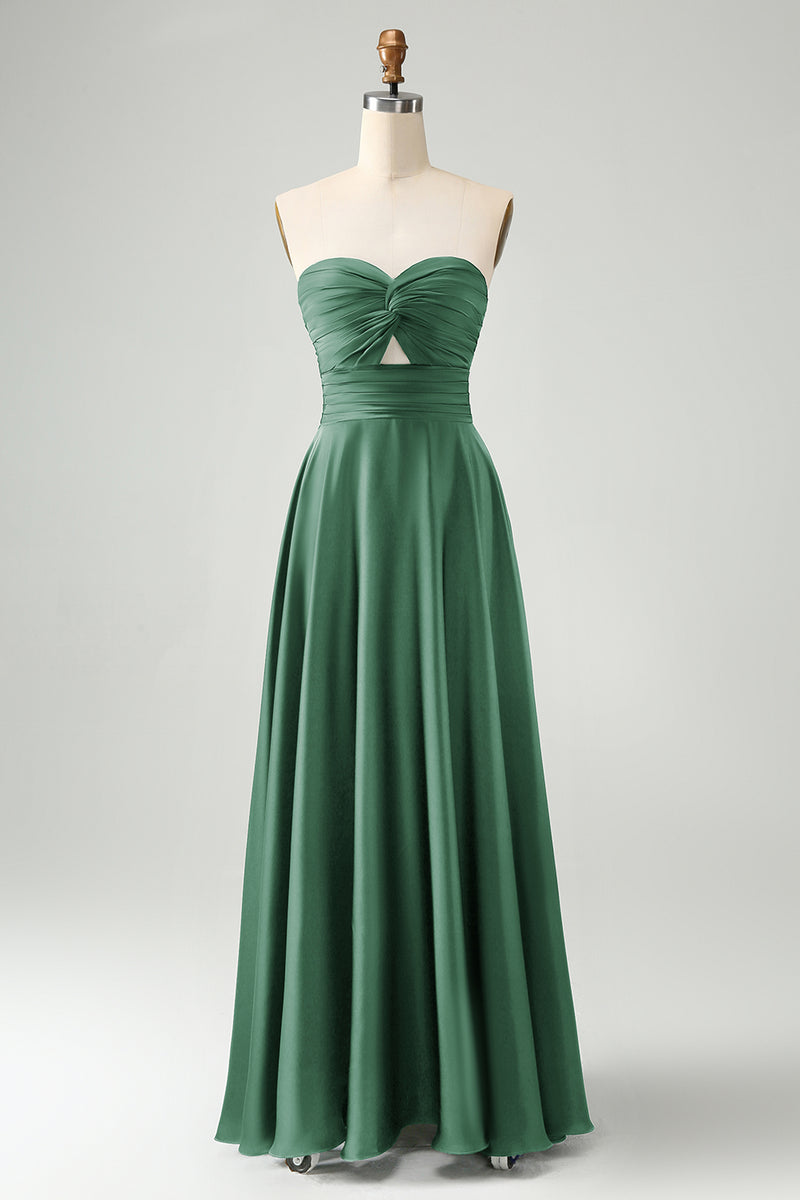 Load image into Gallery viewer, Dark Green A Line Sweetheart Keyhole Long Bridesmaid Dress