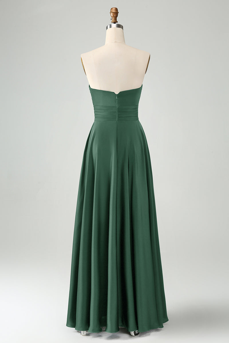 Load image into Gallery viewer, Dark Green A Line Sweetheart Keyhole Long Bridesmaid Dress