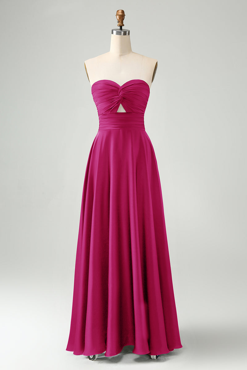 Load image into Gallery viewer, Dark Green A Line Sweetheart Keyhole Long Bridesmaid Dress