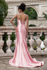 Load image into Gallery viewer, Blush Mermaid Spaghetti Straps Satin Long Prom Dress with Slit