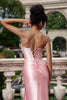 Load image into Gallery viewer, Blush Mermaid Spaghetti Straps Satin Long Prom Dress with Slit