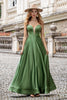 Load image into Gallery viewer, Green Satin V Neck A-line Long Bridesmaid Dress