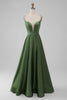 Load image into Gallery viewer, Green A Line Spaghetti Straps Satin Long Bridesmaid Dress