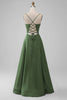 Load image into Gallery viewer, Green A Line Spaghetti Straps Satin Long Bridesmaid Dress