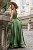 Load image into Gallery viewer, Green Satin V Neck A-line Long Bridesmaid Dress