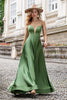 Load image into Gallery viewer, Green A Line Spaghetti Straps Satin Long Bridesmaid Dress