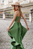 Load image into Gallery viewer, Green A Line Spaghetti Straps Satin Long Bridesmaid Dress