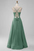Load image into Gallery viewer, Green Satin V Neck A-line Long Bridesmaid Dress