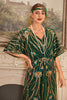 Load image into Gallery viewer, Sparkly Dark Green Flowers Sequins Long 1920s Dress with Accessories Set