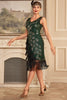 Load image into Gallery viewer, Sparkly Dark Green Fringed Beaded 1920s Dress with Accessories Set