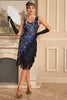 Load image into Gallery viewer, Sparkly Royal Blue Fringed Beaded 1920s Dress with Accessories Set