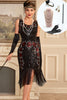 Load image into Gallery viewer, Black Sleeveless Sparkly Fringes Flapper Dress with Accessories Set