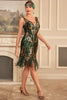 Load image into Gallery viewer, Green Golden Sequins Fringe 1920s Gatsby Dress with Accessories Set