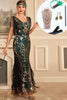 Load image into Gallery viewer, Green Golden Sequins Fringe Long 1920s Flapper Dress with Accessories Set