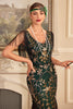 Load image into Gallery viewer, Green Golden Sequins Fringe Long 1920s Flapper Dress with Accessories Set